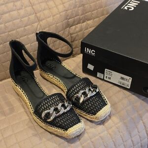 INC Black/SilverChain Espadrille Flat Sandals